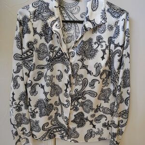 Covington Women's Black White Paisley Button Long Sleeve Blouse Size S